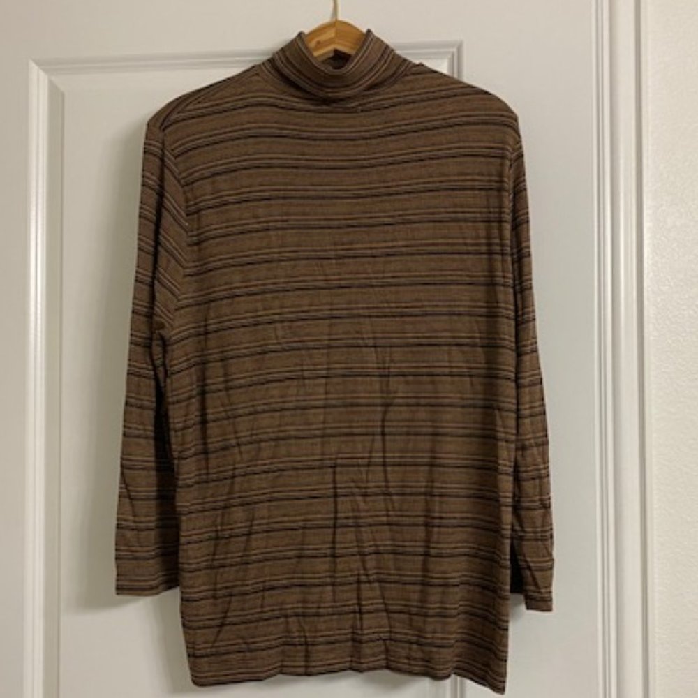 WHITE STAG Stretch BROWN & BLACK Stripe TURTLENECK L/S Tunic TOP * S or M * EUC